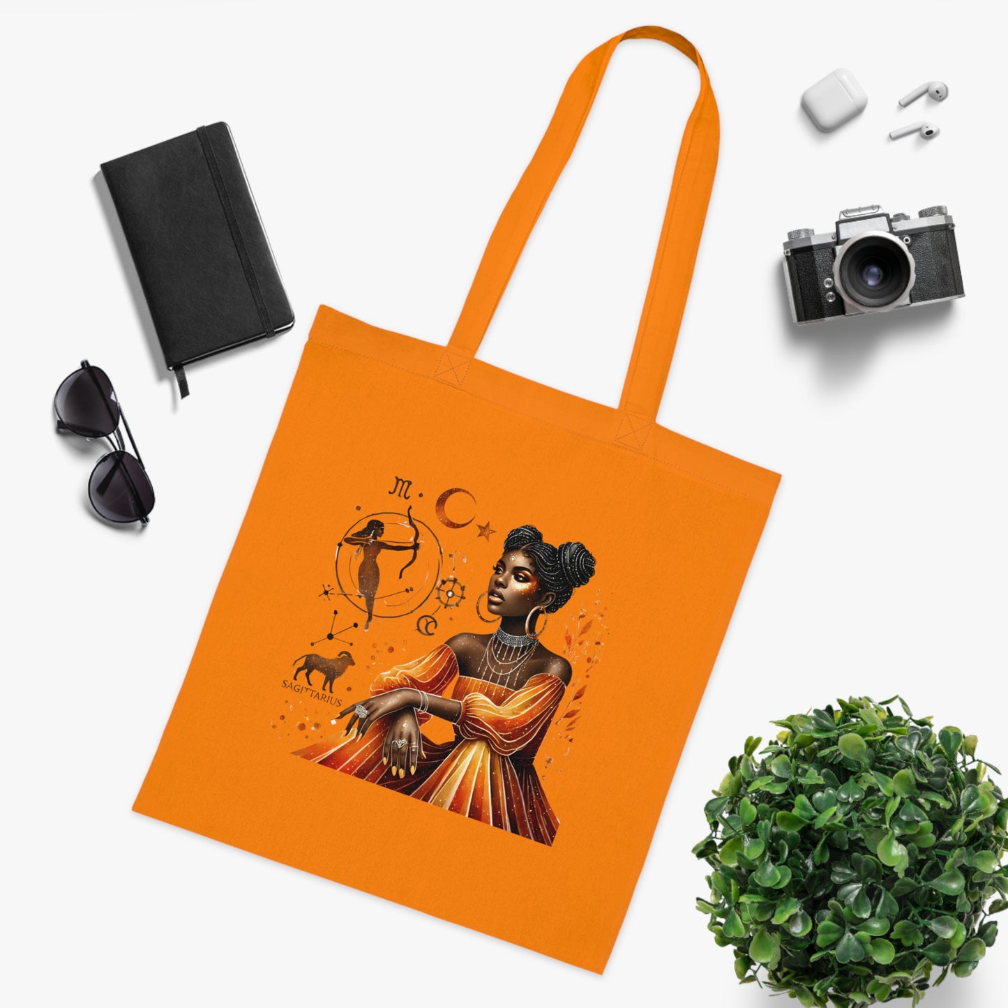Sagittarius Zodiac Tote — Black Woman Archer Astrology Cotton Tote Bag