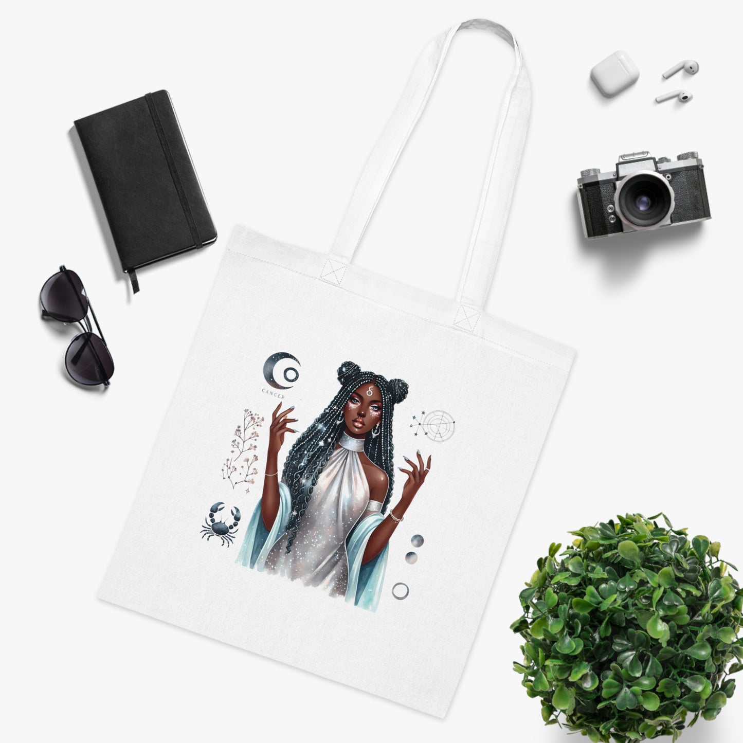 Mystic Goddess Tote Bag — Moon Phases & Celestial Witch Art Cotton Tote
