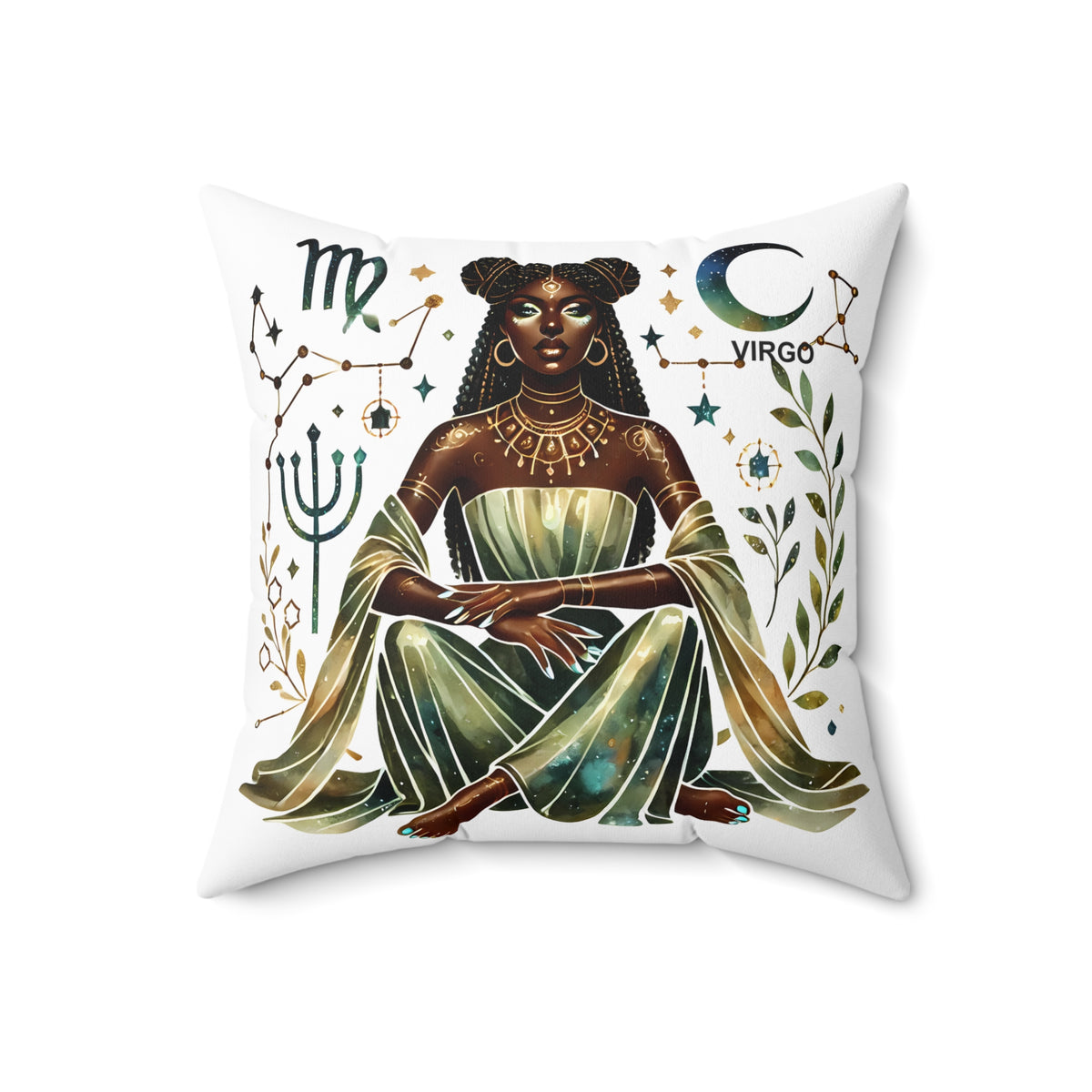 Virgo Astrology Decorative Pillow — Zodiac Black Goddess Design