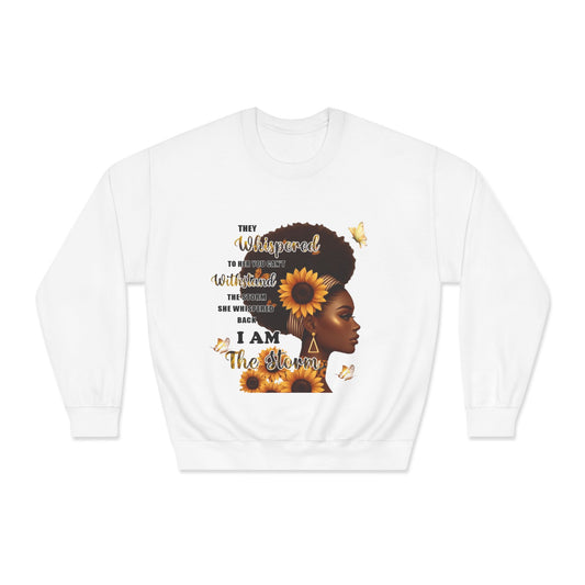 Sunflower Crown Crewneck Sweatshirt — "I Am The Queen" Inspirational Afrocentric Design