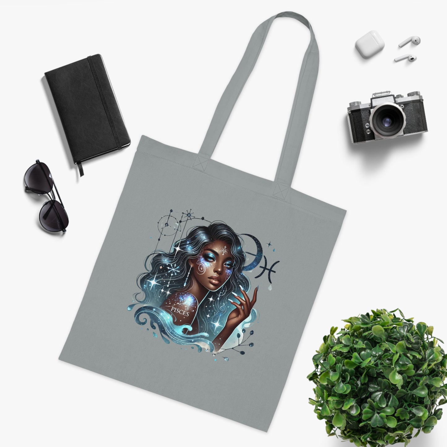 Pisces Goddess Cotton Tote — Astrological Water Sign Art Tote Bag