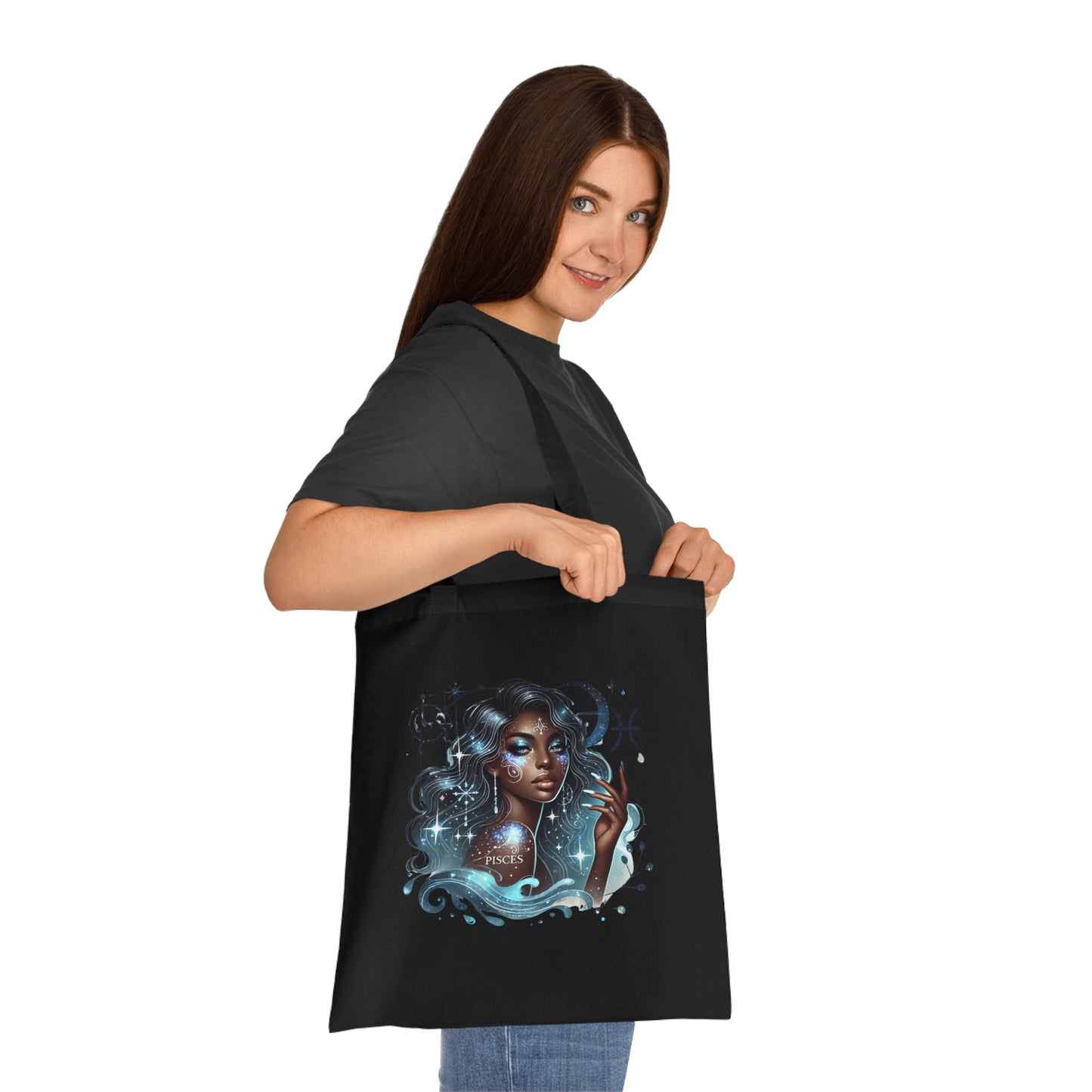 Pisces Goddess Cotton Tote — Astrological Water Sign Art Tote Bag