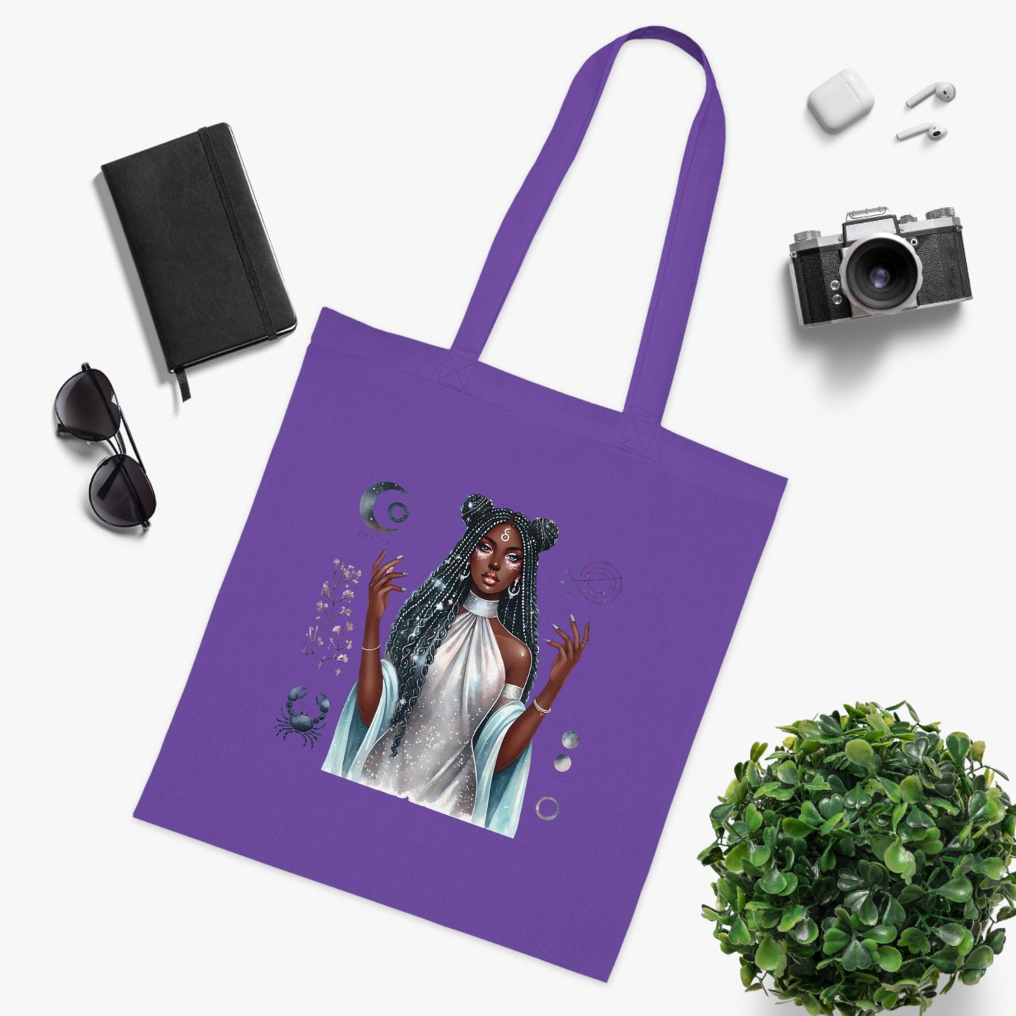 Mystic Goddess Tote Bag — Moon Phases & Celestial Witch Art Cotton Tote