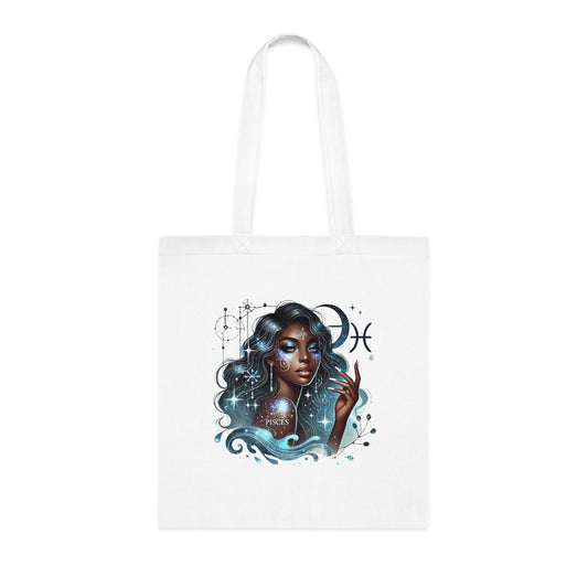 Pisces Goddess Cotton Tote — Astrological Water Sign Art Tote Bag