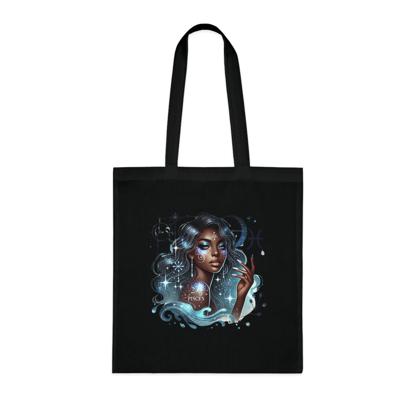 Pisces Goddess Cotton Tote — Astrological Water Sign Art Tote Bag