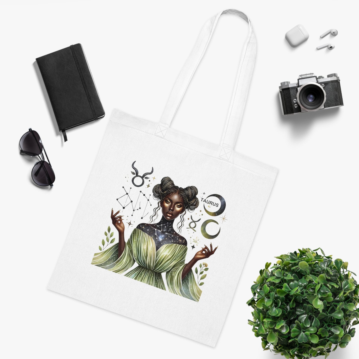 Tote Bag — “Taurus” Zodiac Goddess Cotton Tote | Astrological Earthy Boho Gift