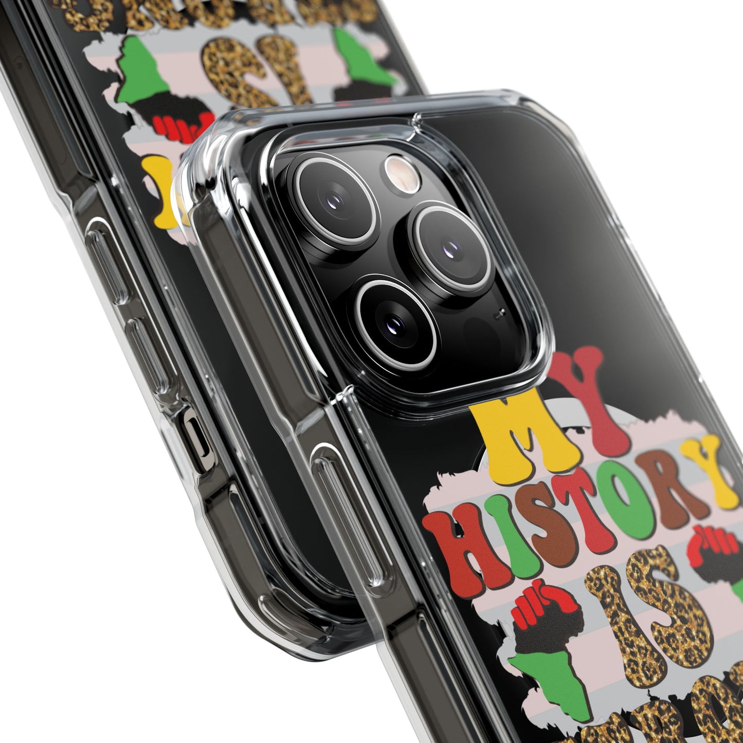 Clear Magnetic Phone Case — "My History Is Strong" Afrocentric Design