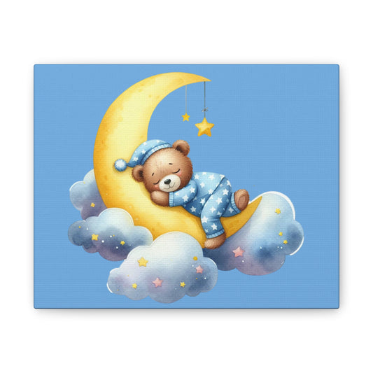 Cute Bear on Moon Canvas Art - Sweet Dreams Wall Decor for Kids' Rooms