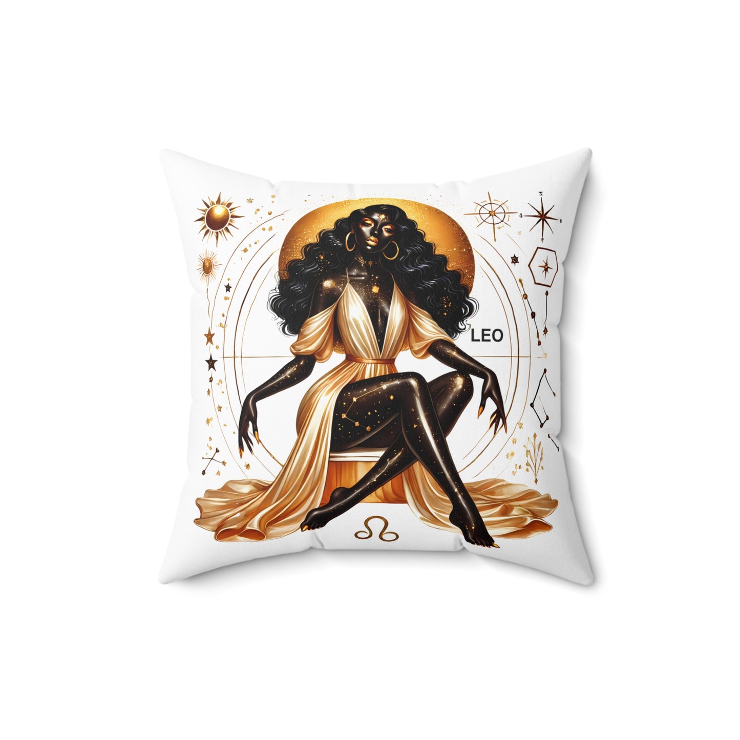 Leo Zodiac Decorative Pillow — Gold Astrological Cushion with 'Leo' Text