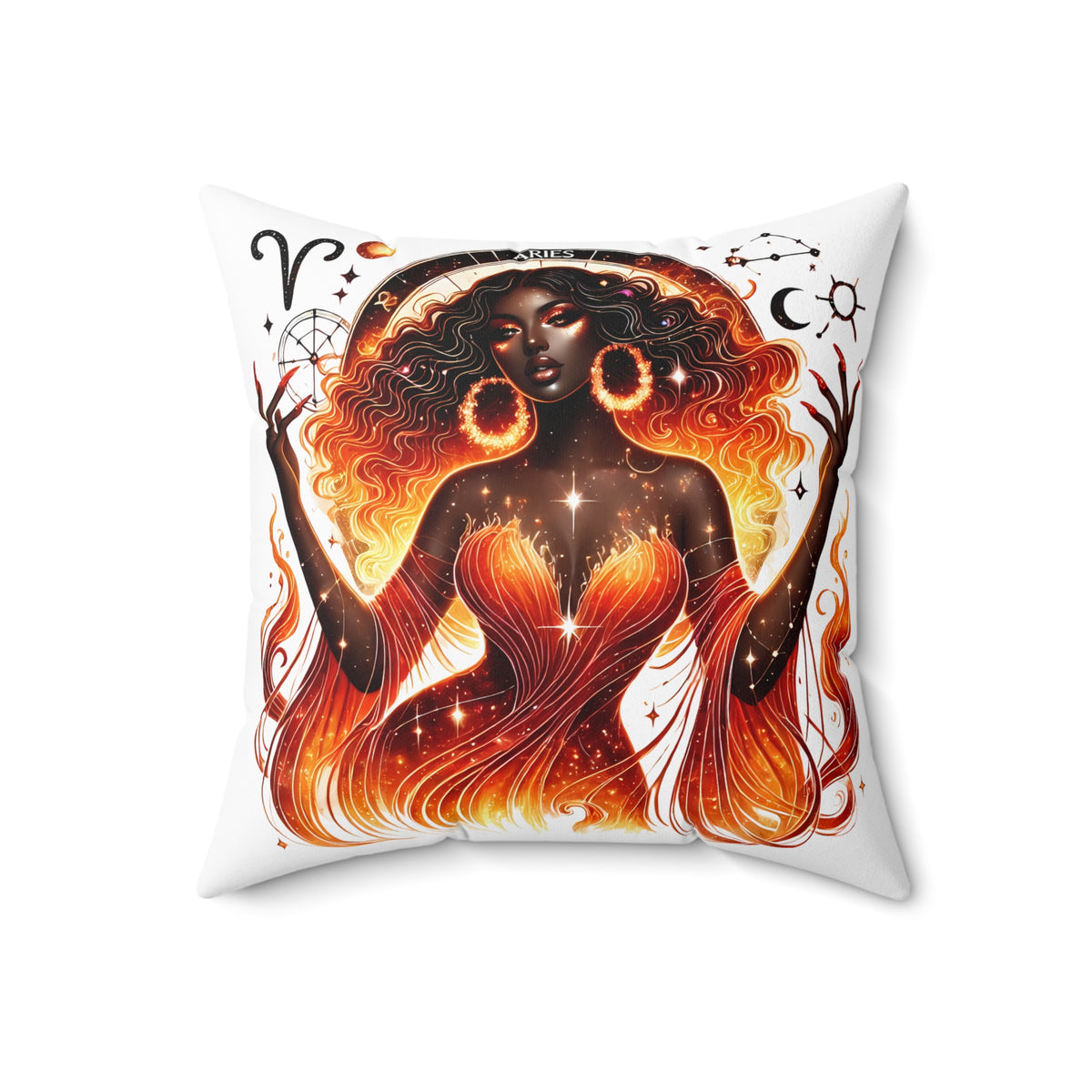 Fiery Goddess Decorative Pillow — Afrocentric Fire Woman Art Throw Pillow