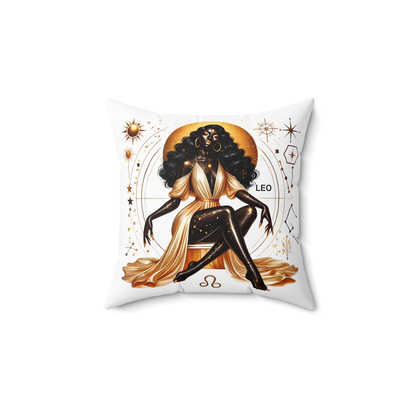 Leo Zodiac Decorative Pillow — Gold Astrological Cushion with 'Leo' Text