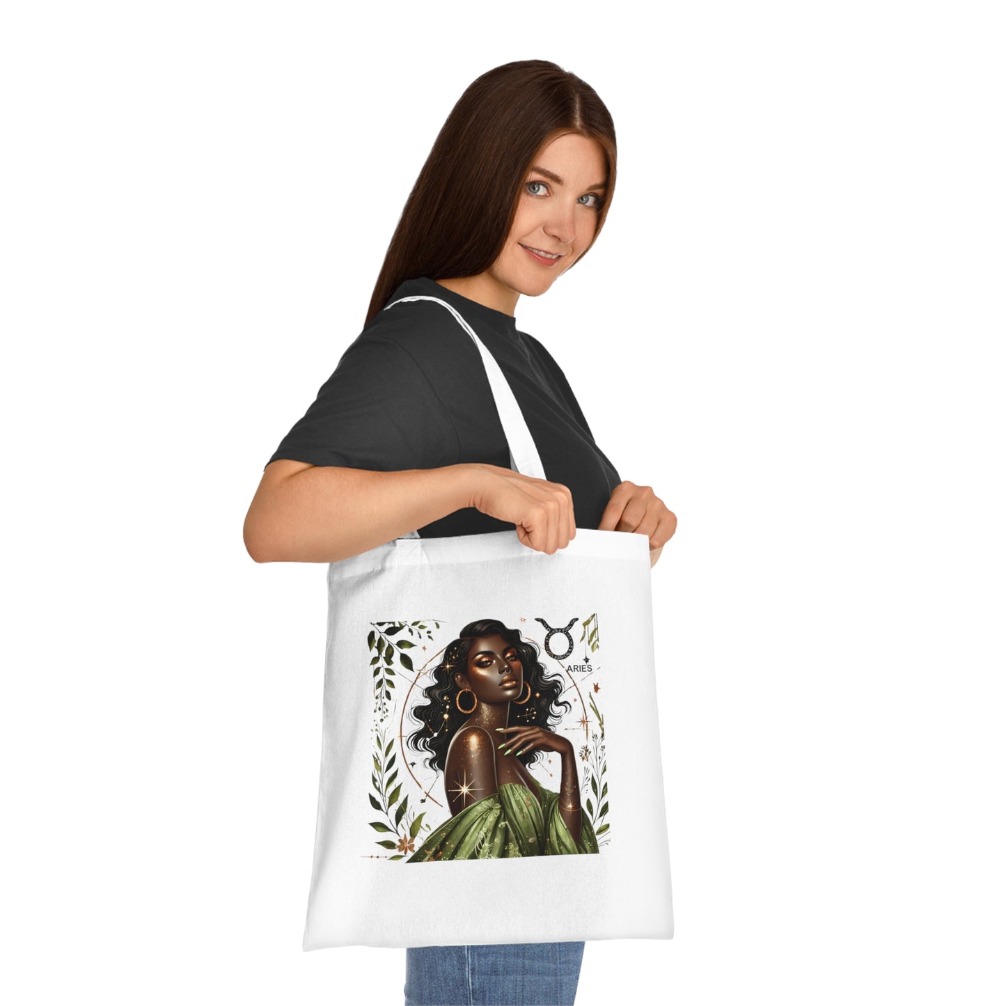 Tote Bag — Elegant Taurus Zodiac Tote with Black Woman Illustration