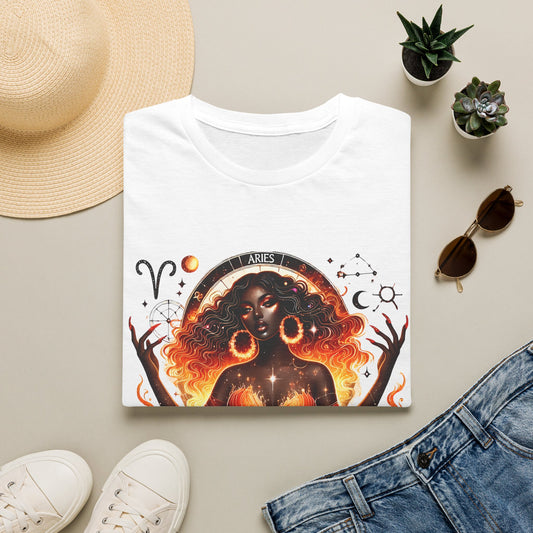 Aries Zodiac T‑Shirt — Fiery Afro Goddess Astrology Tee