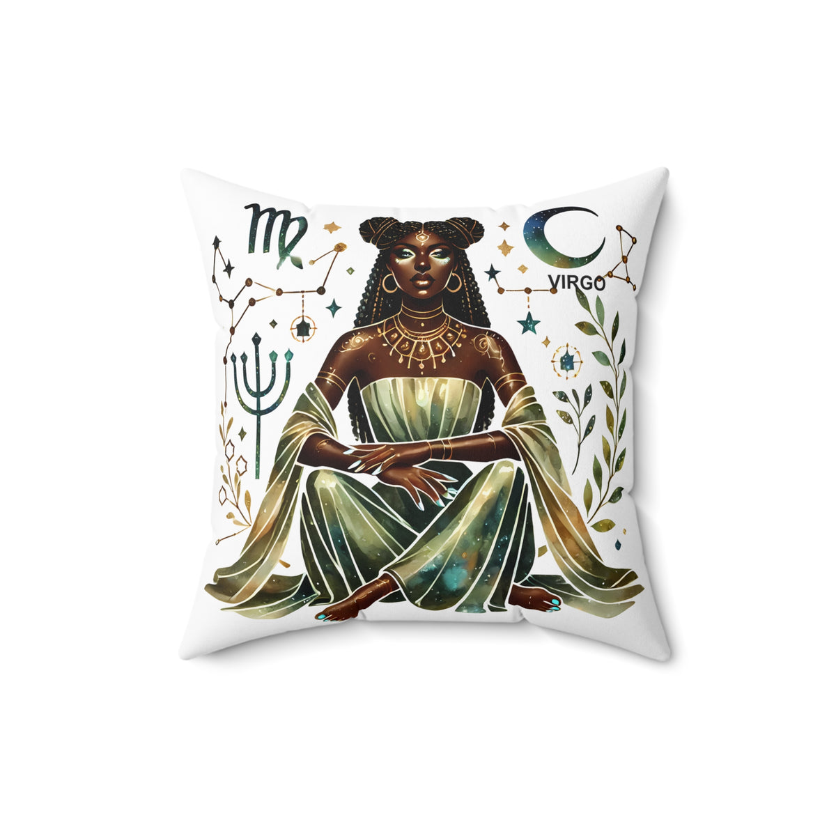 Virgo Astrology Decorative Pillow — Zodiac Black Goddess Design