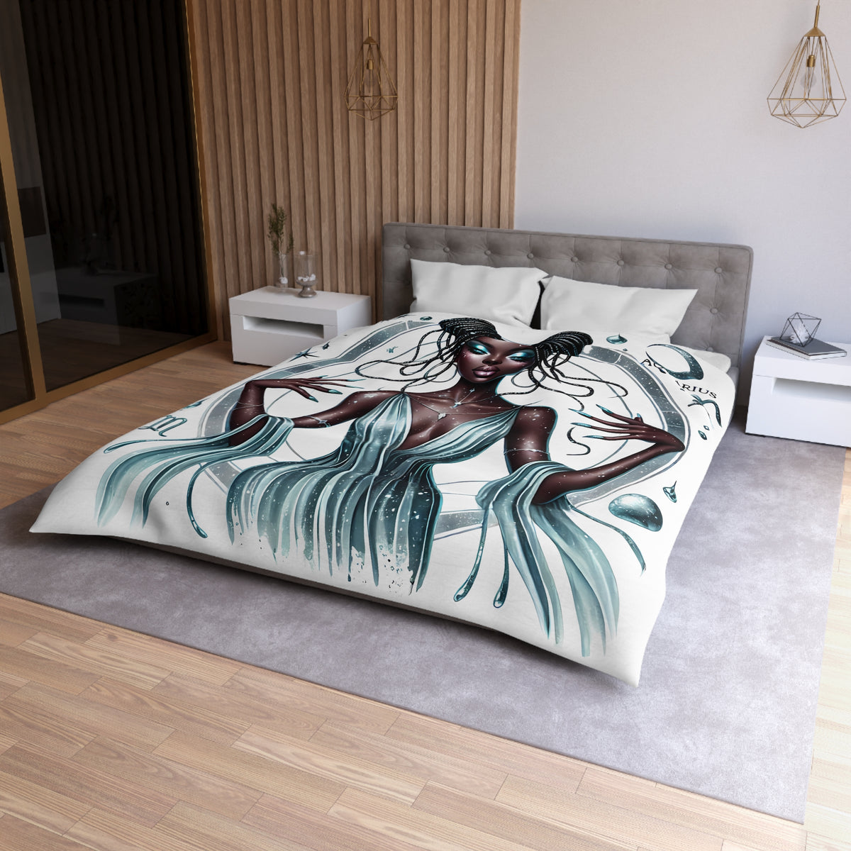 Aquarius Goddess Duvet Cover — Celestial Zodiac Bedding for Astrology Lovers