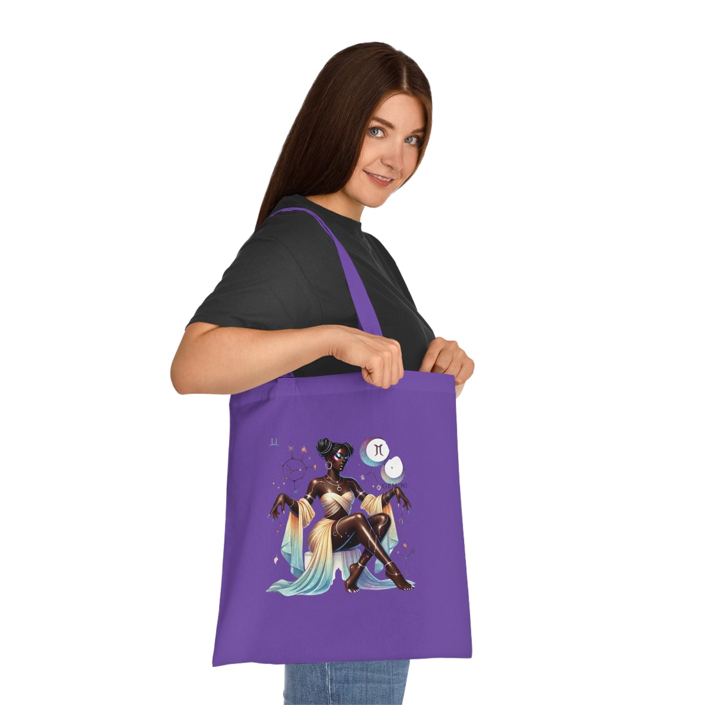 Zodiac Goddess Cotton Tote — Celestial Afro-Futurist Astrology Art Bag