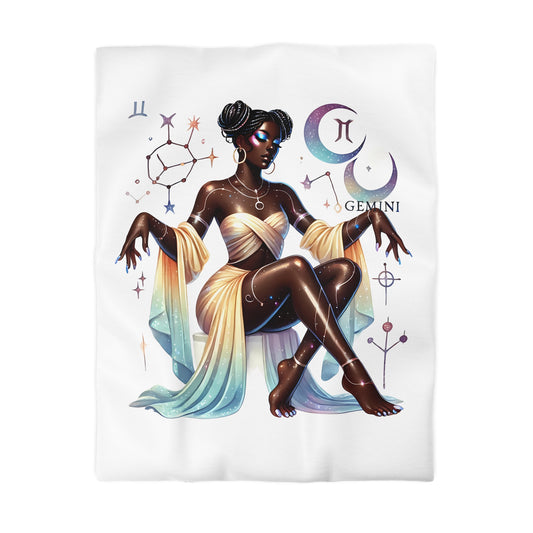Gemini Zodiac Duvet Cover — Elegant Astrological Starry Night Bedding