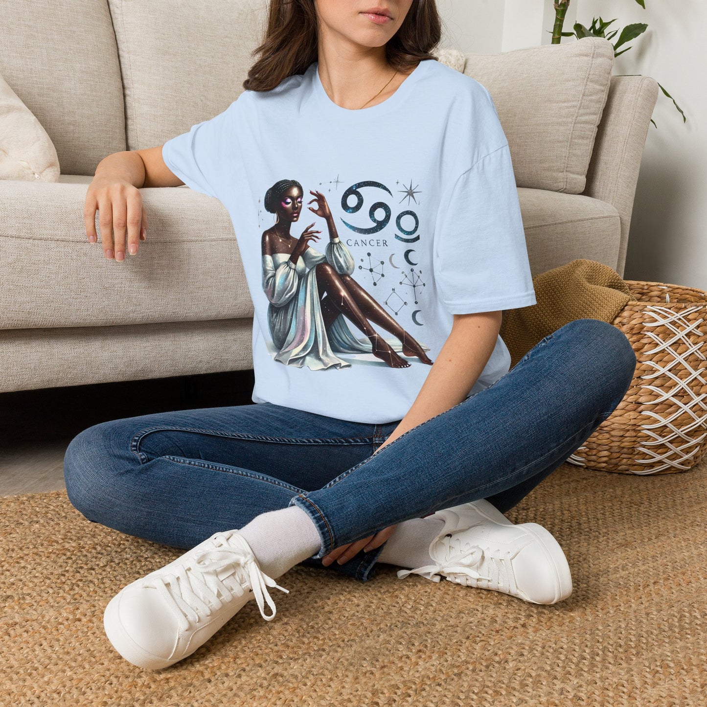 Cancer Zodiac T‑Shirt — Elegant Astrology Tee with Cancer Symbol & Celestial Art
