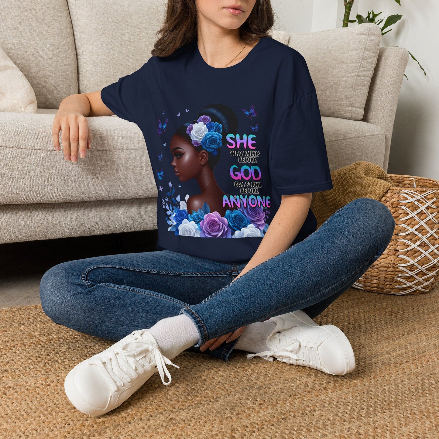 She Who Kneels Before God T-Shirt — Black Girl Faith Graphic Tee