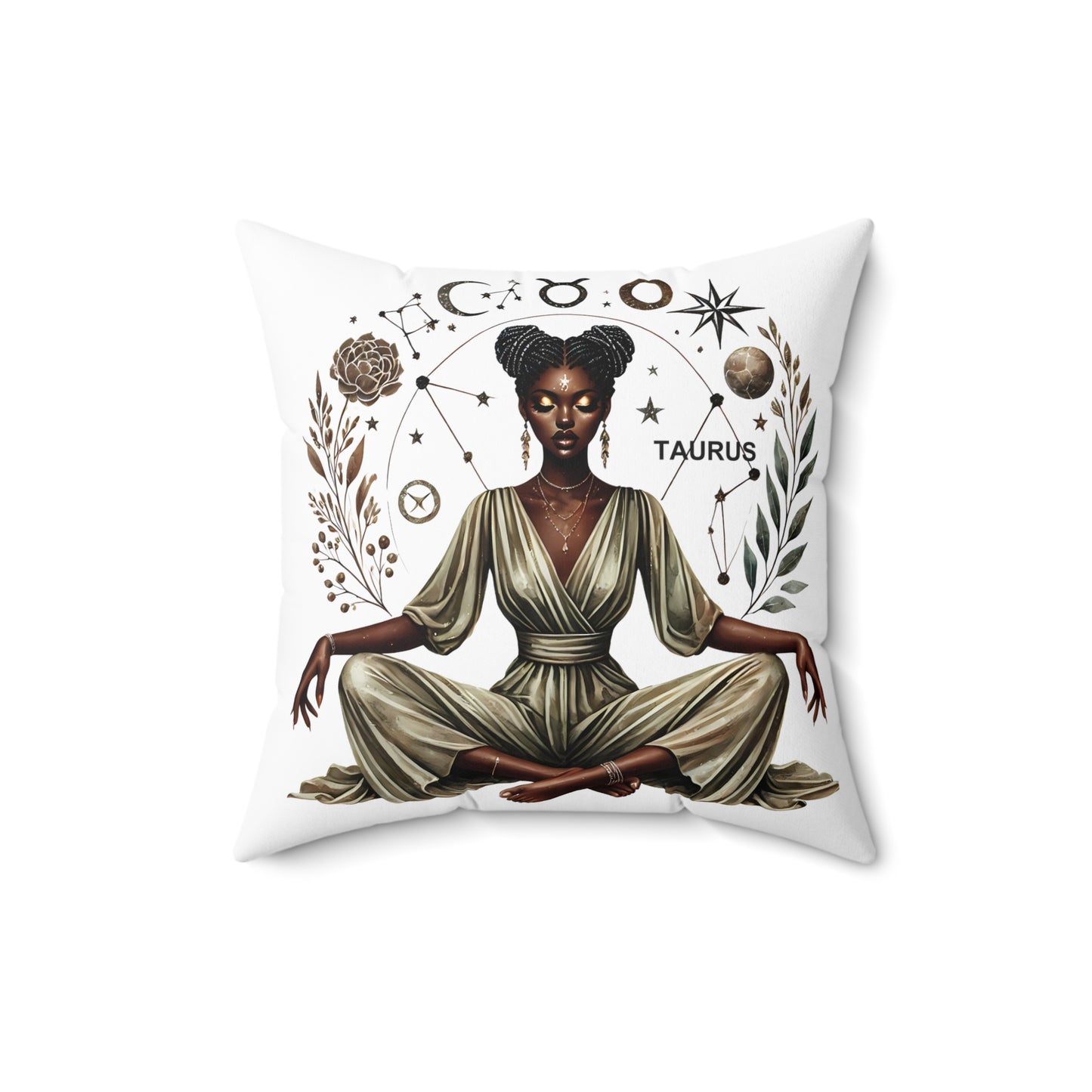 Taurus Zodiac Goddess Pillow — Astrological Decorative Square Cushion