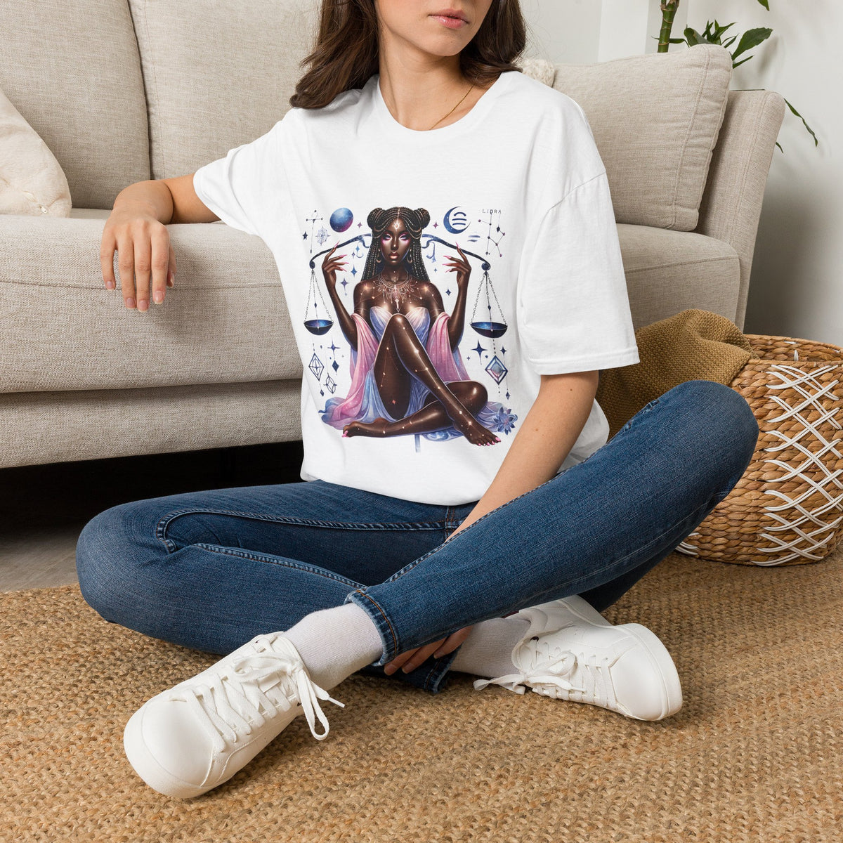 Libra Goddess T-Shirt — Celestial Scales Zodiac Art Tee