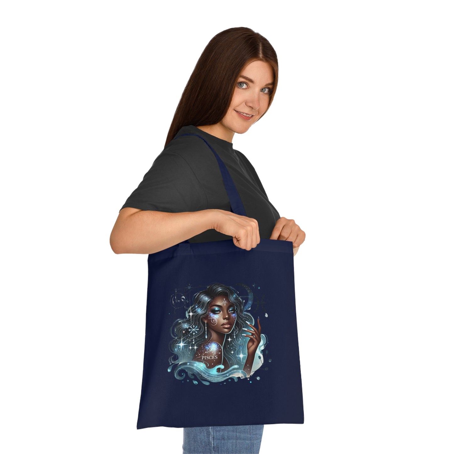 Pisces Goddess Cotton Tote — Astrological Water Sign Art Tote Bag