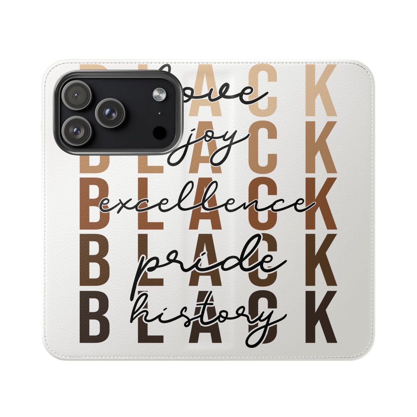 Flip Phone Case — "Black" Typography with Love, Joy, Pride & History