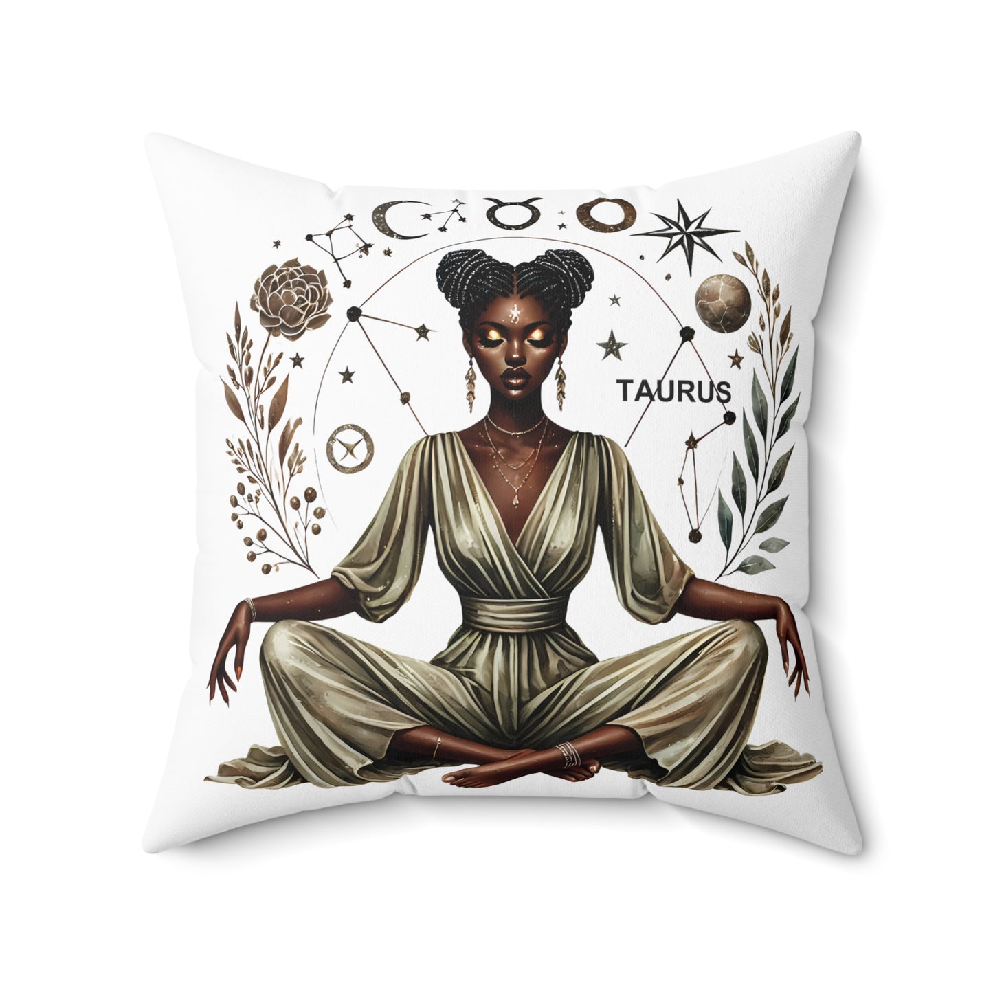 Taurus Zodiac Goddess Pillow — Astrological Decorative Square Cushion