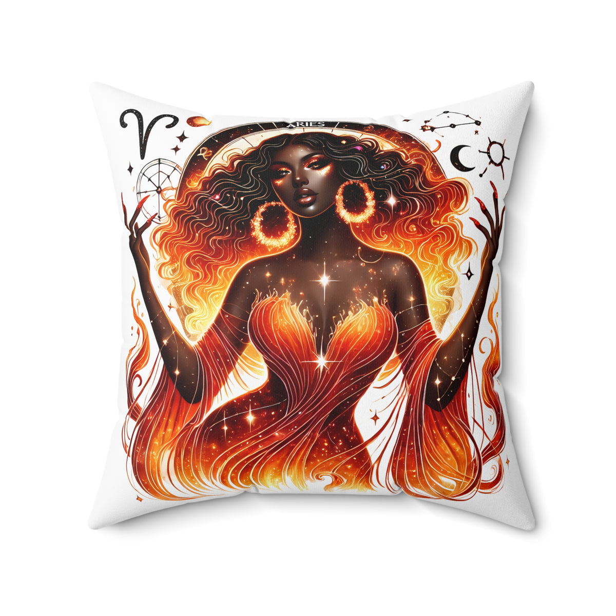Fiery Goddess Decorative Pillow — Afrocentric Fire Woman Art Throw Pillow