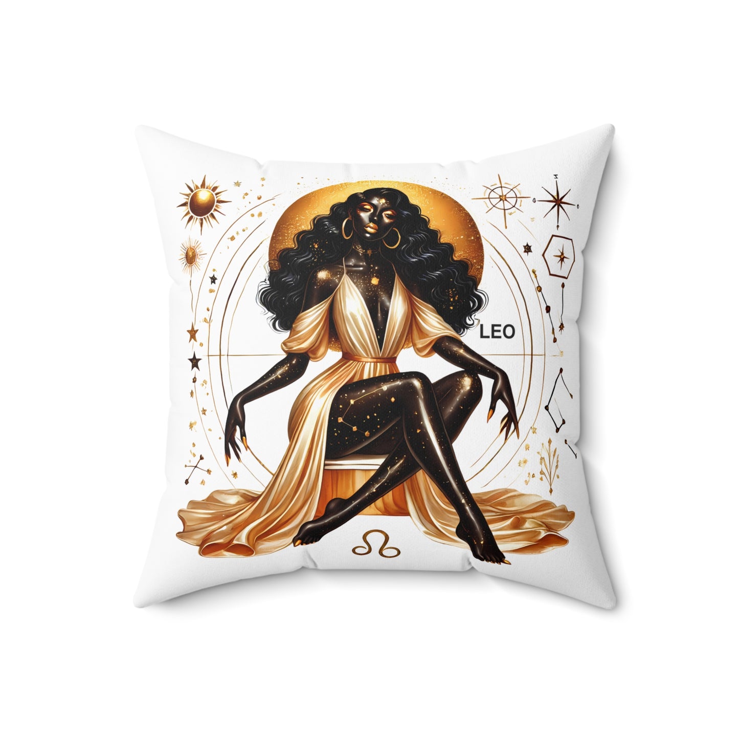 Leo Zodiac Decorative Pillow — Gold Astrological Cushion with 'Leo' Text