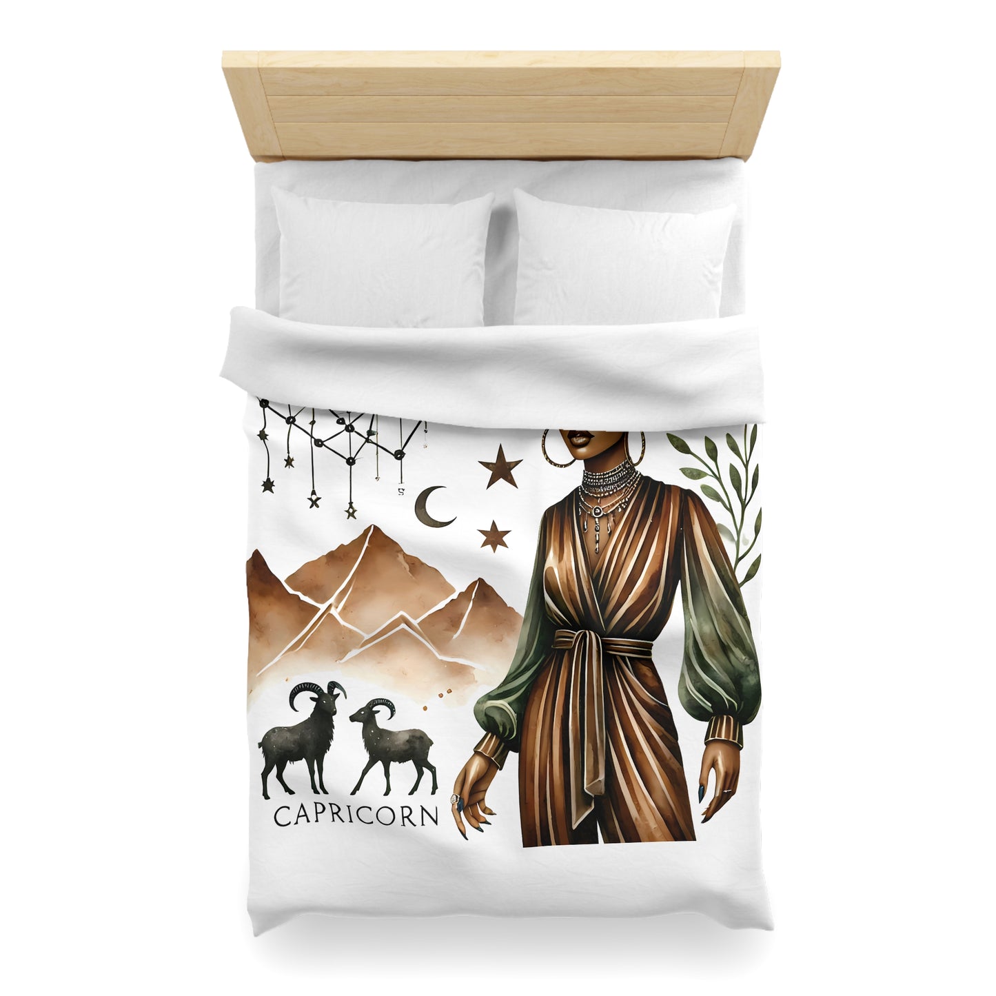 Capricorn Zodiac Duvet Cover — Elegant Earth-Toned Astrology Bedding
