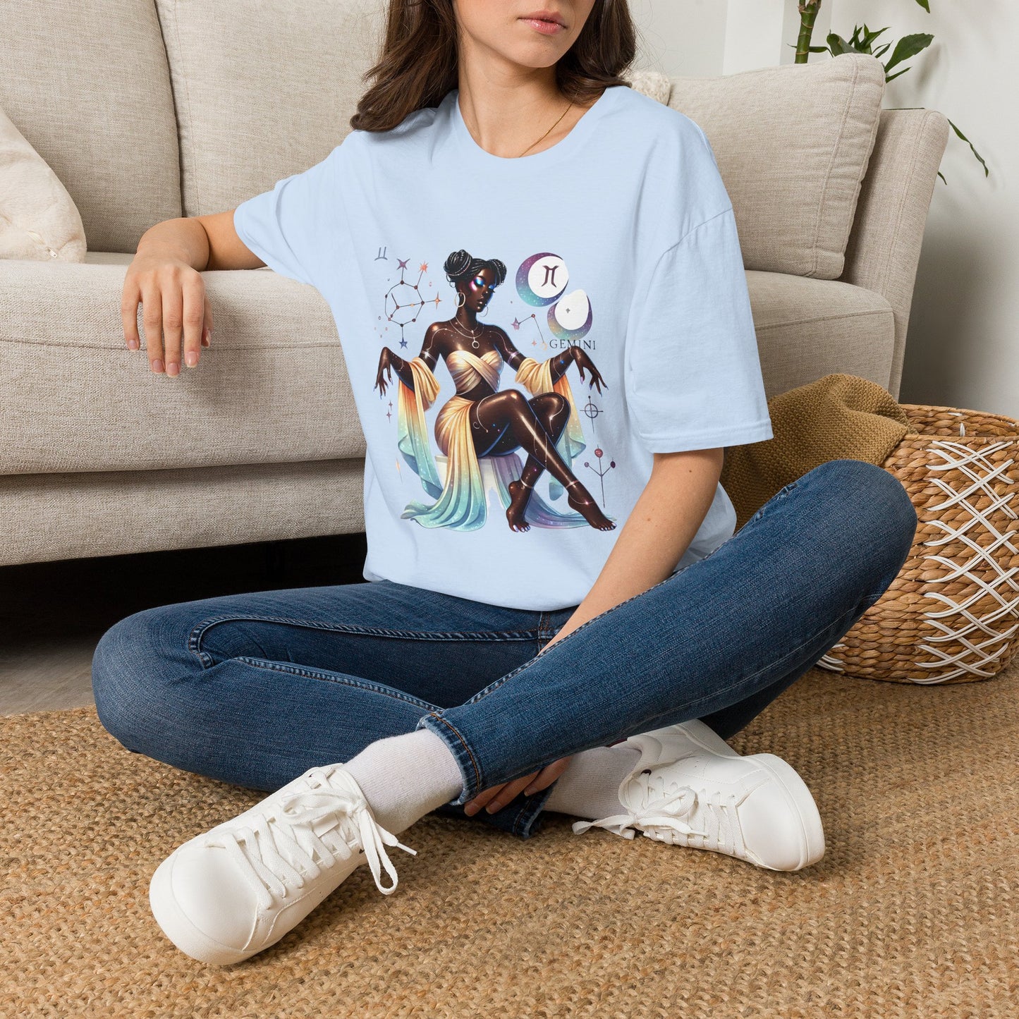 Gemini Zodiac Tee — Celestial Black Goddess Astrology T-Shirt