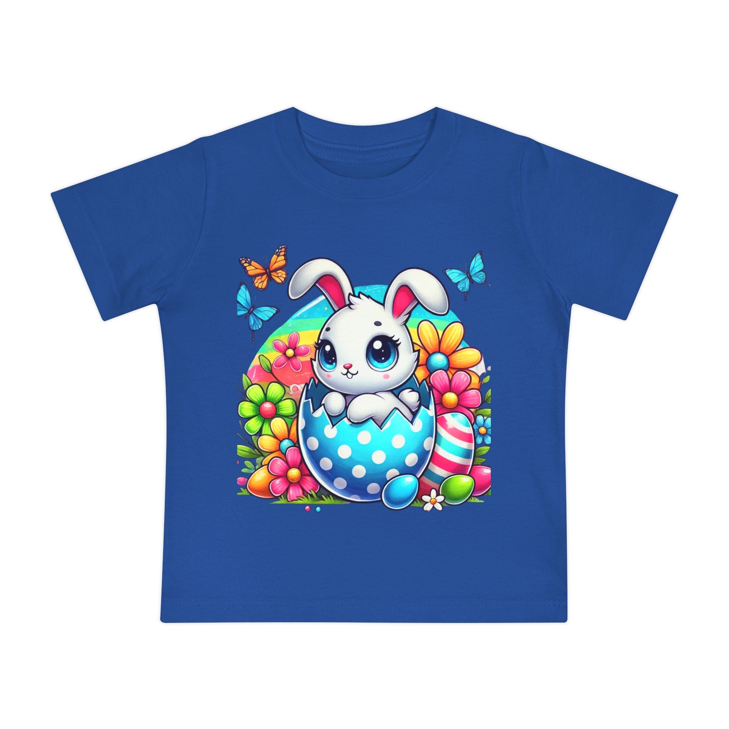Cute Bunny Easter Baby T-Shirt - Short Sleeve Floral Design