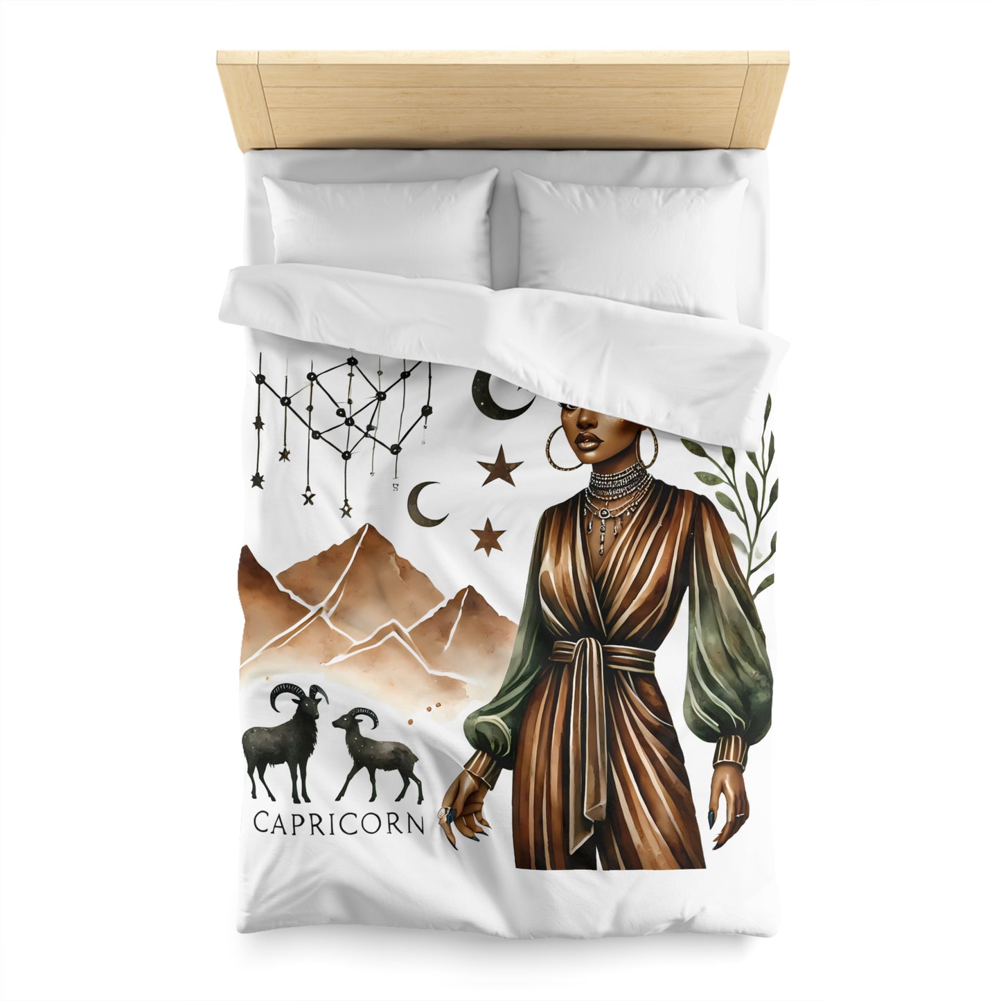 Capricorn Zodiac Duvet Cover — Elegant Earth-Toned Astrology Bedding