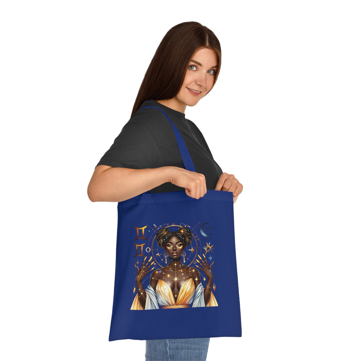 Gemini Star Goddess Cotton Tote — Astrology Zodiac Art Tote Bag