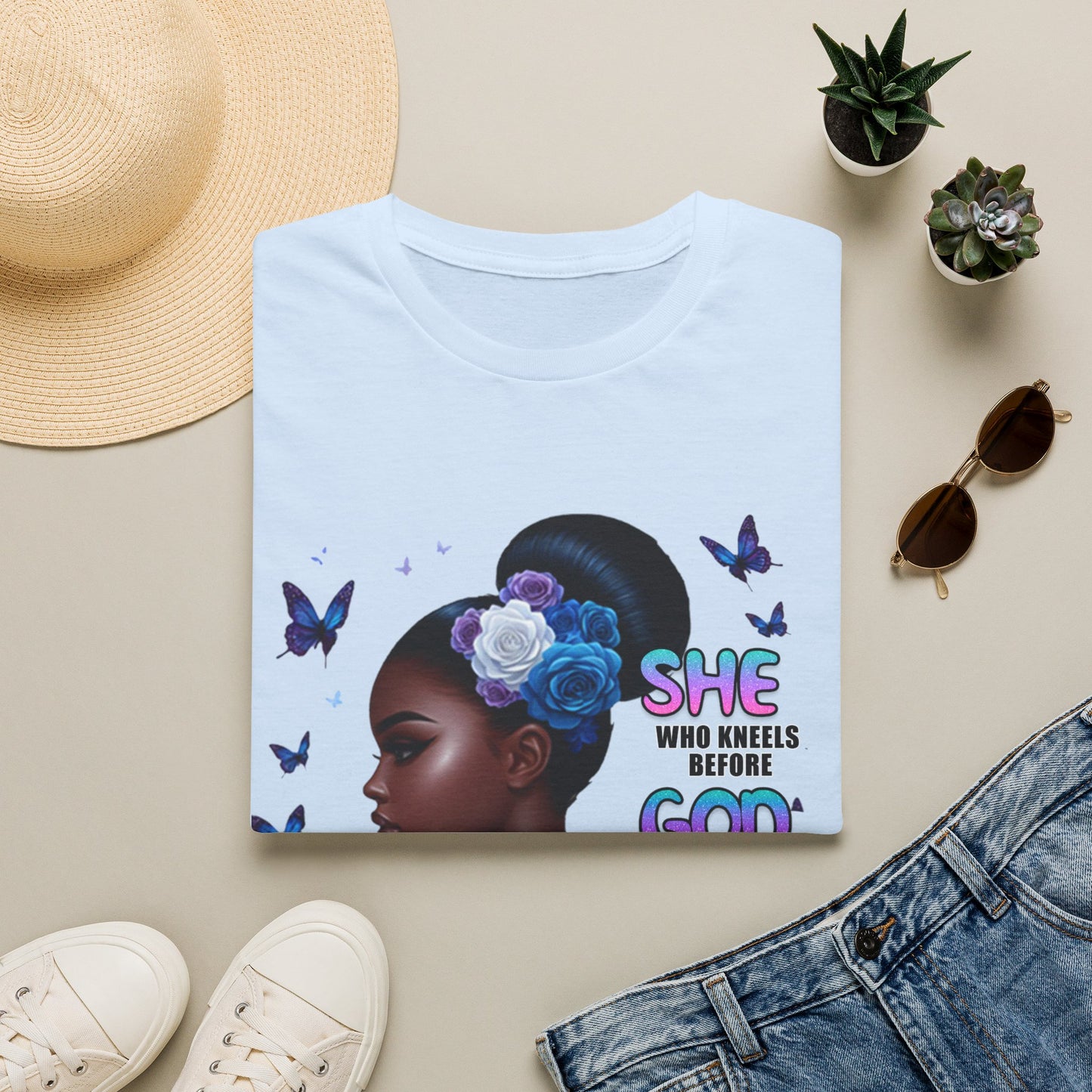 She Who Kneels Before God T-Shirt — Black Girl Faith Graphic Tee