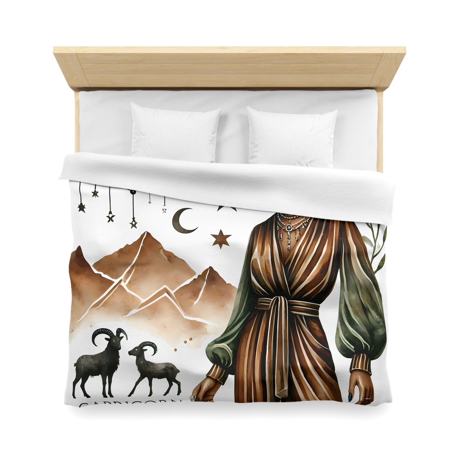 Capricorn Zodiac Duvet Cover — Elegant Earth-Toned Astrology Bedding