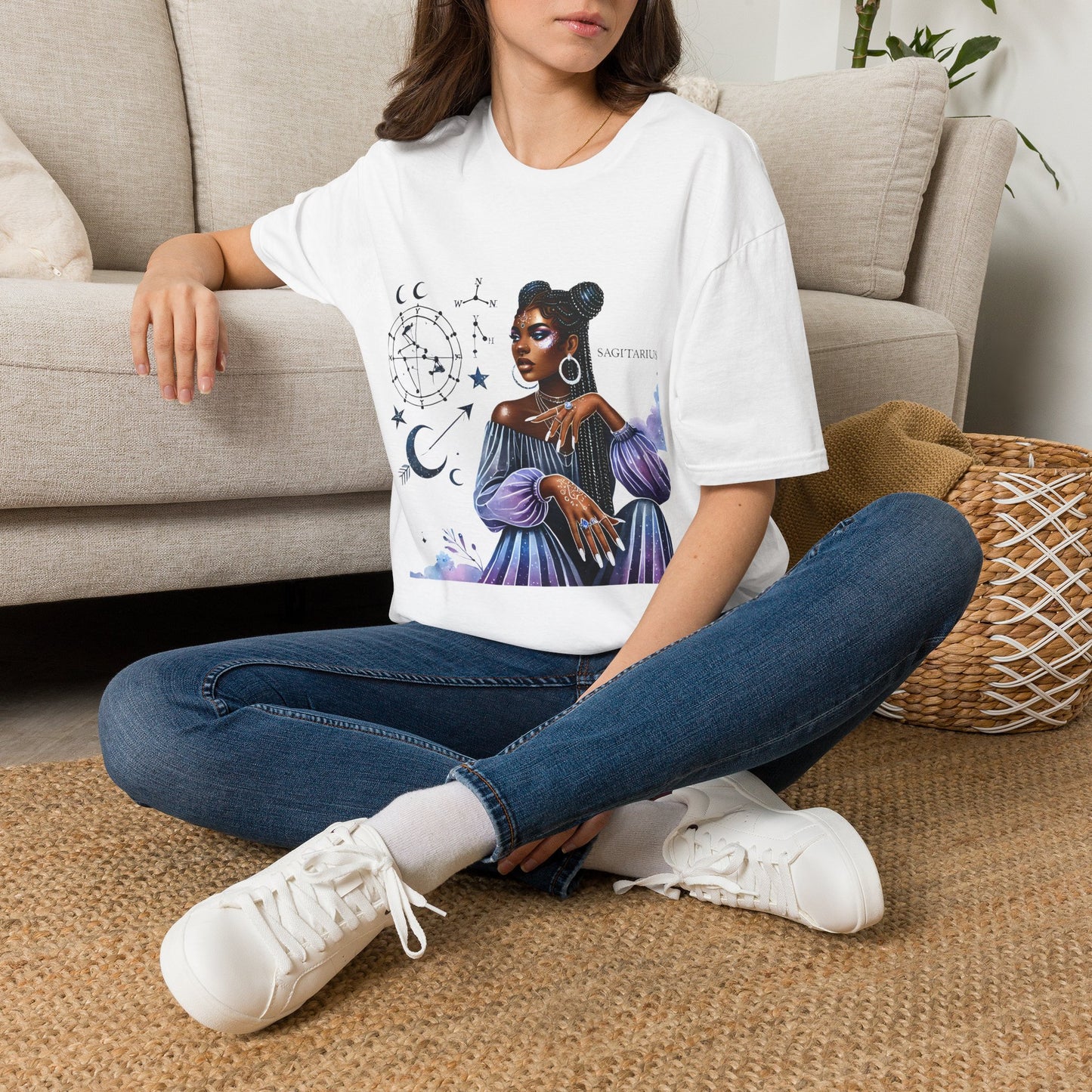 Sagittarius Zodiac T-Shirt — Afro Woman Constellation Astrology Tee