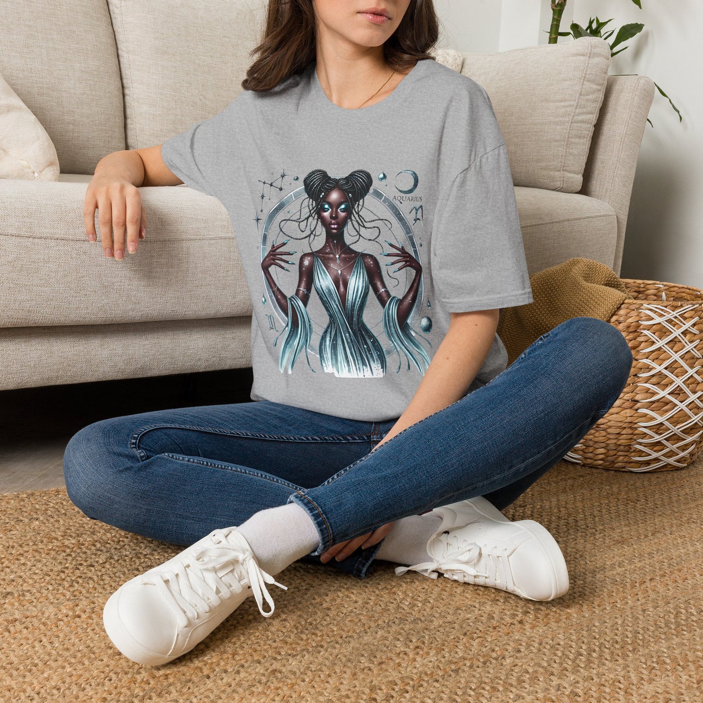 Aquarius Zodiac Tee — Ethereal Black Woman Astrology T-Shirt
