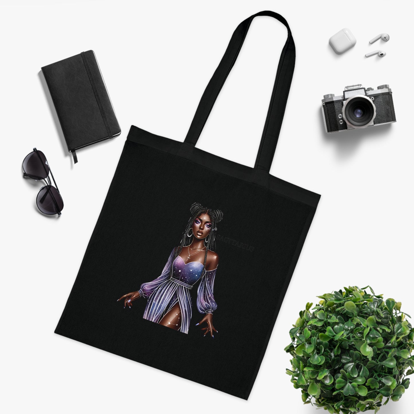 Sagittarius Zodiac Girl Cotton Tote Bag — Mystic Purple Astrology Tote