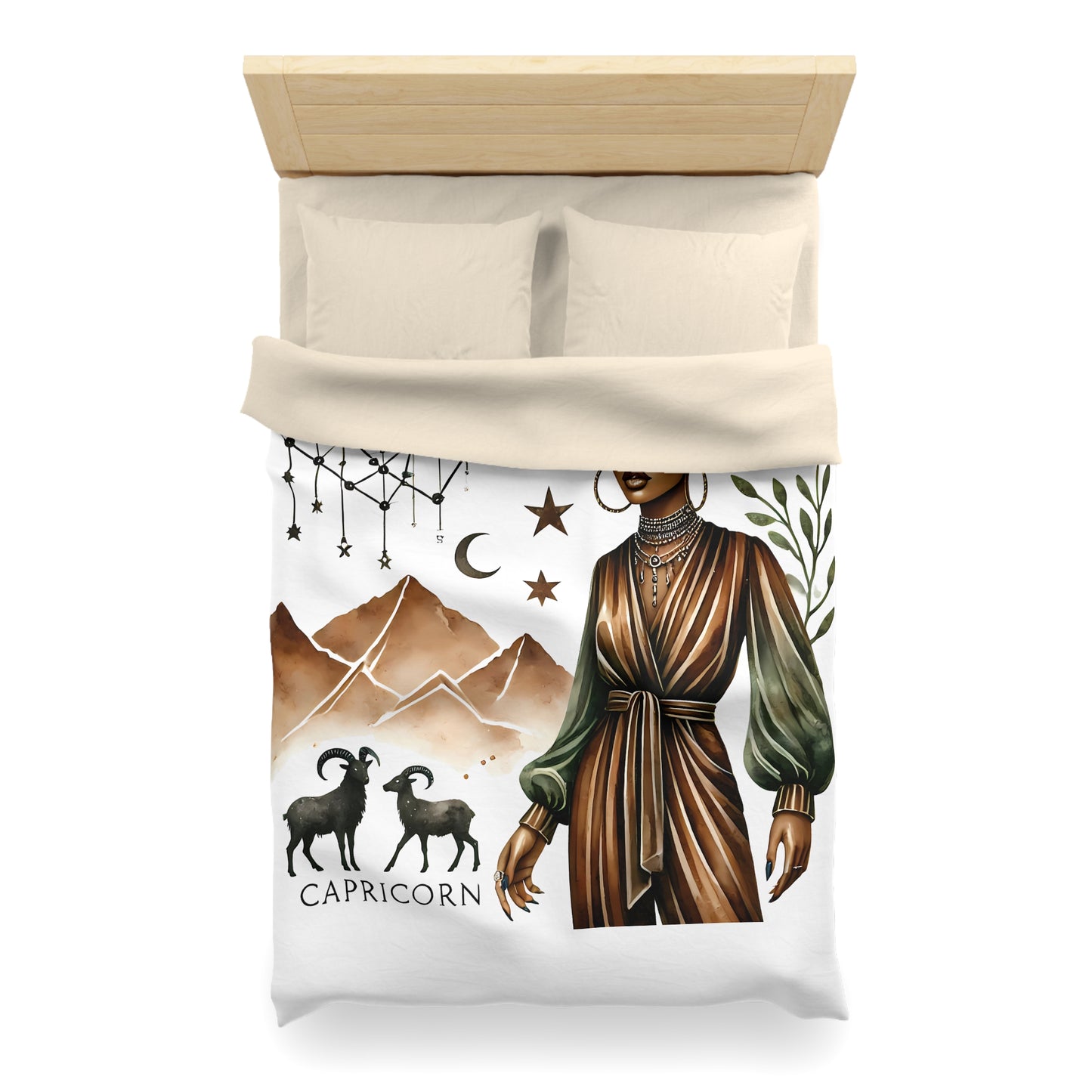 Capricorn Zodiac Duvet Cover — Elegant Earth-Toned Astrology Bedding