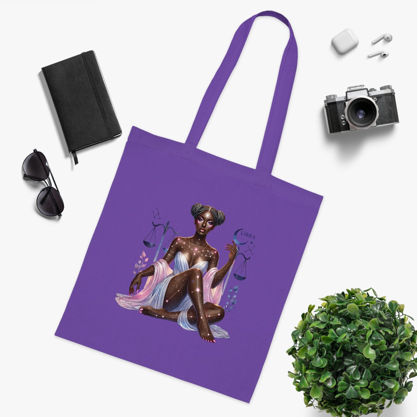 Libra Zodiac Tote Bag — Cosmic Black Woman Illustration, Astrology Gift
