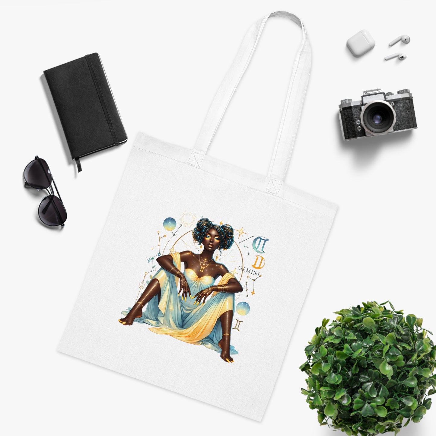 Zodiac Gemini Goddess Cotton Tote Bag — Astrological Art Market Tote