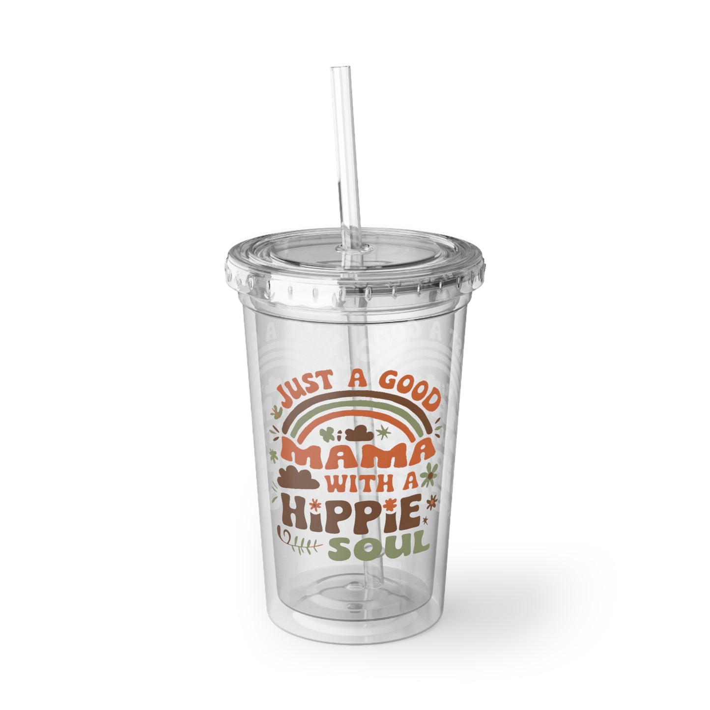 Acrylic Tumbler — "Just a Good Mama with a Hippie Soul" Retro Boho Cold Cup