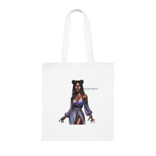 Sagittarius Zodiac Girl Cotton Tote Bag — Mystic Purple Astrology Tote
