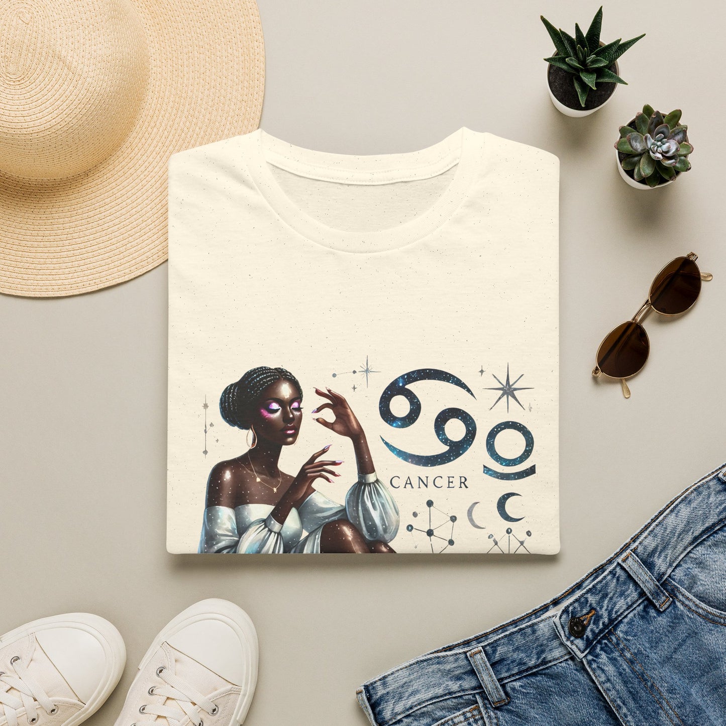 Cancer Zodiac T‑Shirt — Elegant Astrology Tee with Cancer Symbol & Celestial Art