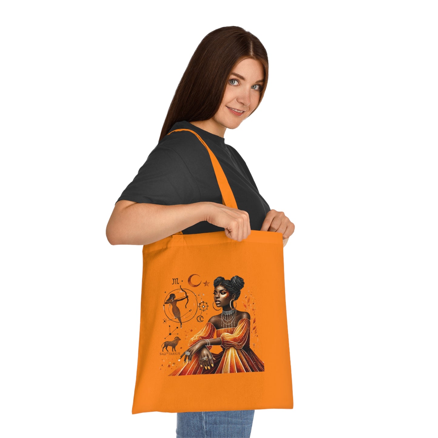 Sagittarius Zodiac Tote — Black Woman Archer Astrology Cotton Tote Bag