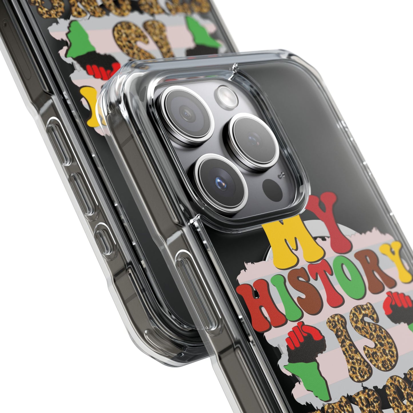 Clear Magnetic Phone Case — "My History Is Strong" Afrocentric Design