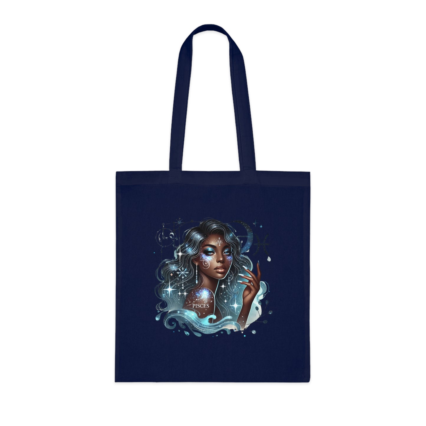 Pisces Goddess Cotton Tote — Astrological Water Sign Art Tote Bag