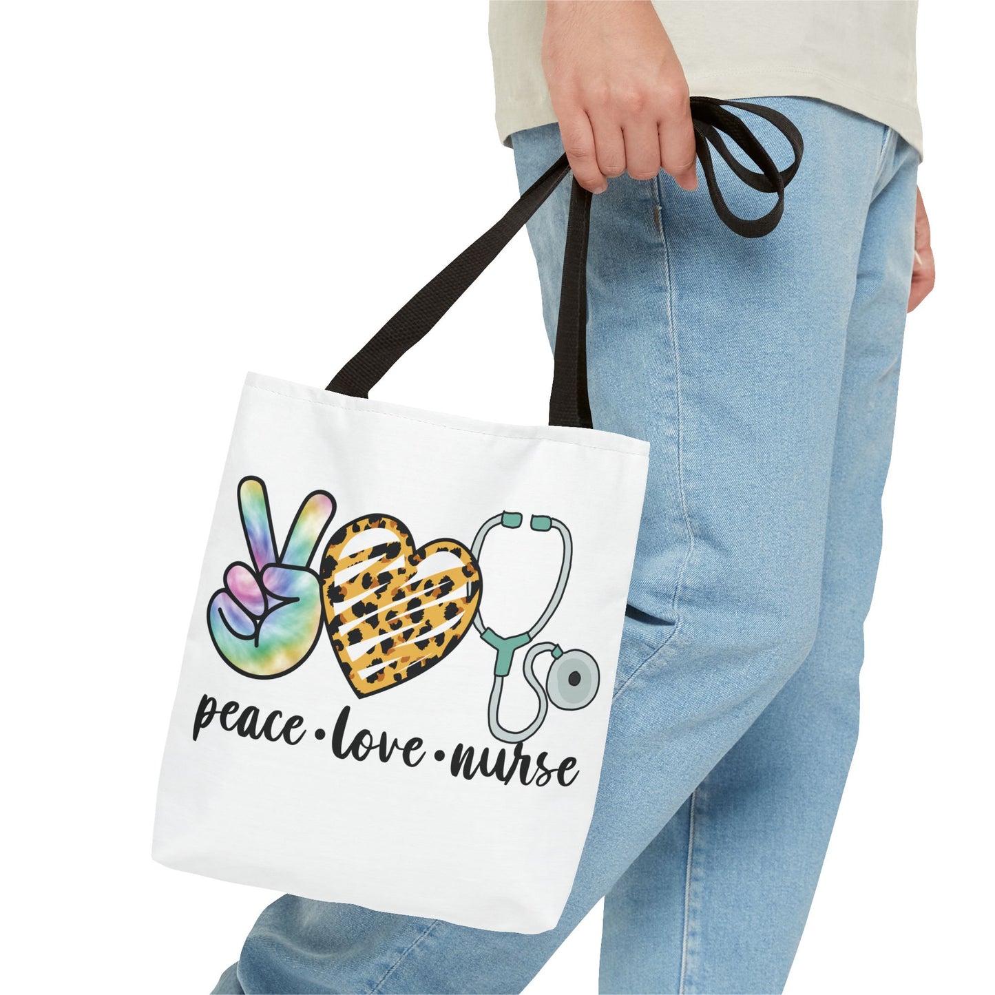 Peace Love Nurse Tote Bag — Cute Nurse Gift with Stethoscope Design